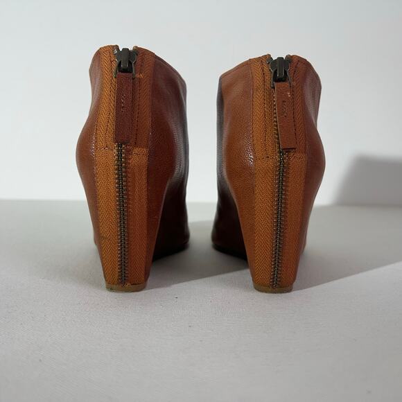 Nine West : Blaze Cognac Leather Open-Toe Wedge Ankle Booties : 5 1/2 - Picture 6 of 10